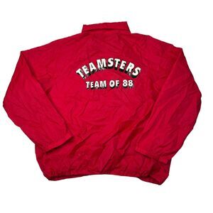 Vintage Teamsters Team of 88 Zip Up Lightweight Windbreaker Jacket Red Adult XL